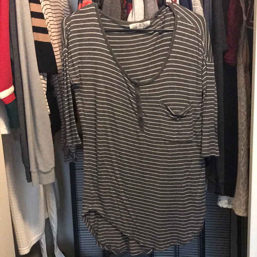 Grey and White stripped quarter sleeve